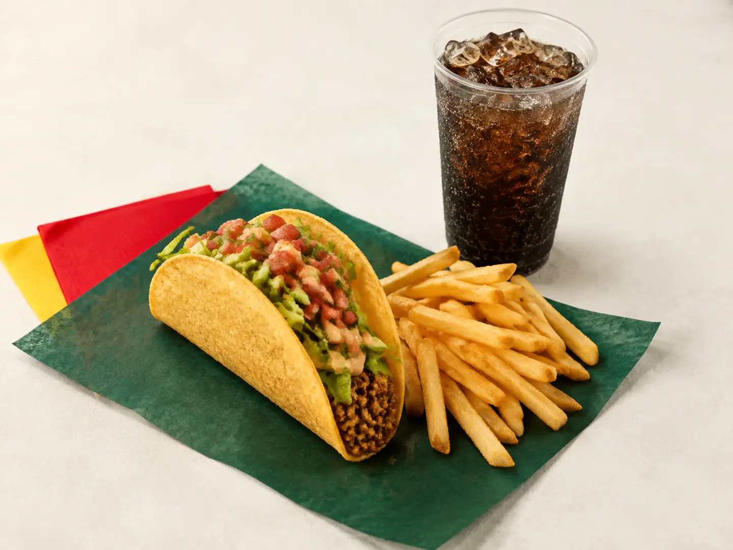 Crunchy taco combo with fries and a drink